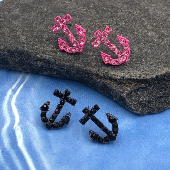 🌼 Rhinestone Anchor Post Stud Earrings - Picture 1 of 2